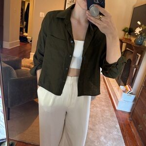 Banana Republic Olive green boxy cropped button down shirt